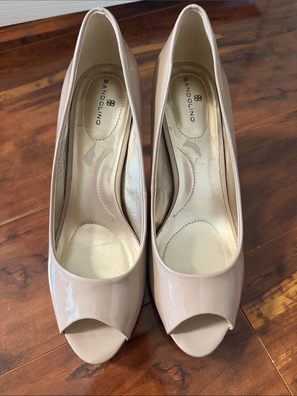 Bandolino Nude Patent Peep-Toe Heels